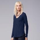 Women's Simply Vera Vera Wang Crinkle Scoopneck Tee, Size: Xl, Blue (navy)