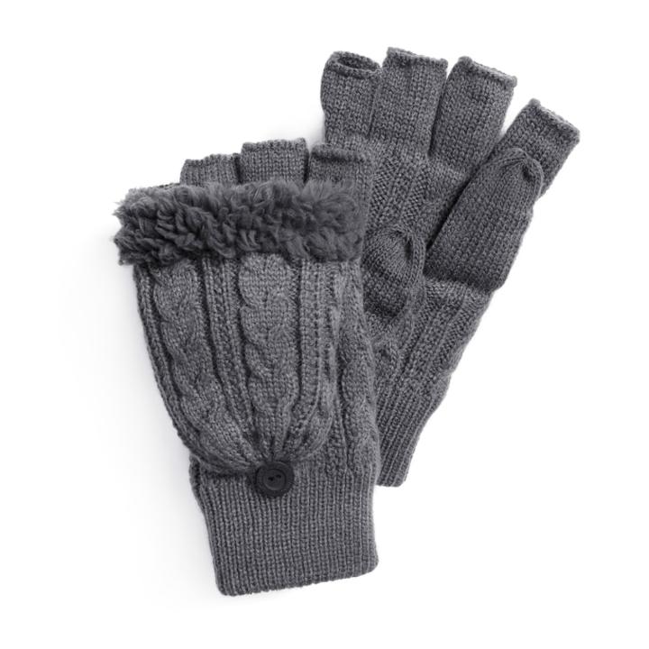 Men's Muk Luks Fingerless Flip Mittens, Grey