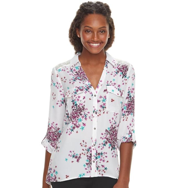 Juniors' Candie's&reg; Printed Lace Blouse, Teens, Size: Xl, White