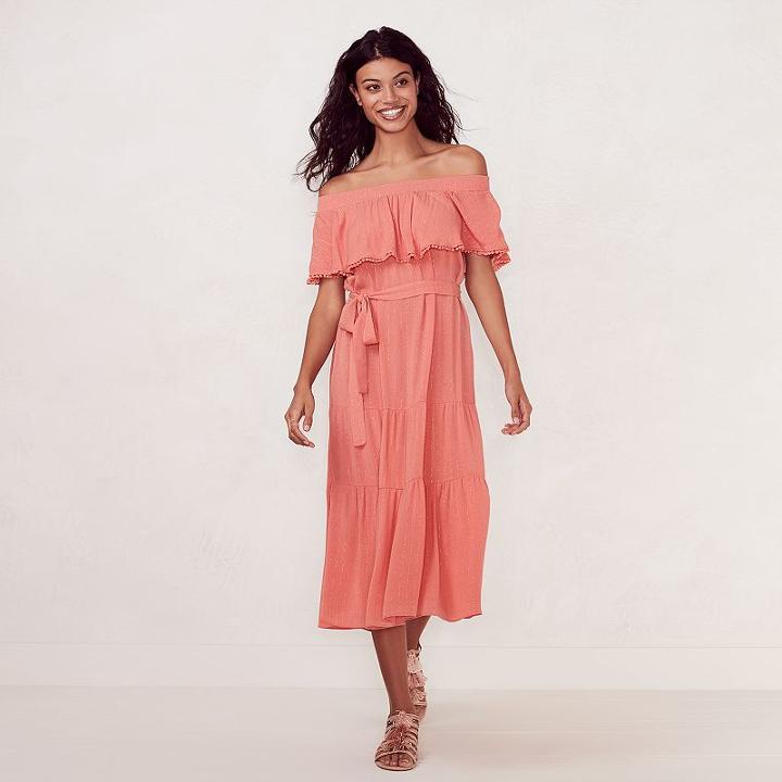 Women's Lc Lauren Conrad Beach Shop Off-the-shoulder Midi Dress, Size: Xxl, Lt Orange