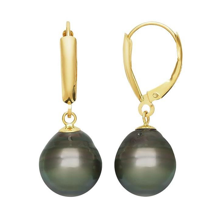 14k Gold Tahitian Cultured Pearl Drop Earrings, Women's, Black