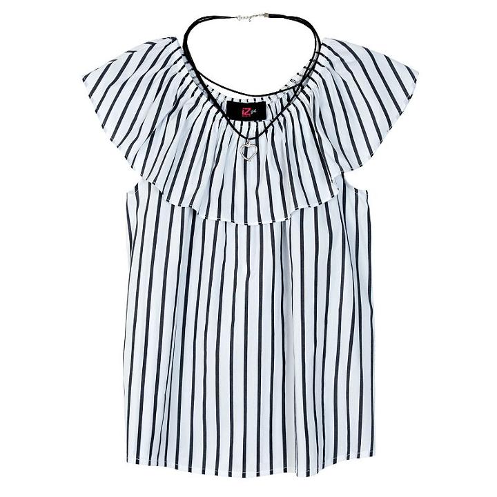 Girls 7-16 Iz Amy Byer Ruffle Stripe Top With Heart Necklace, Girl's, Size: Large, Dark Grey