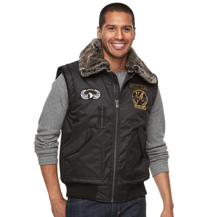 Men's Xray Slim-fit Faux-fur Military Vest, Size: Large, Black