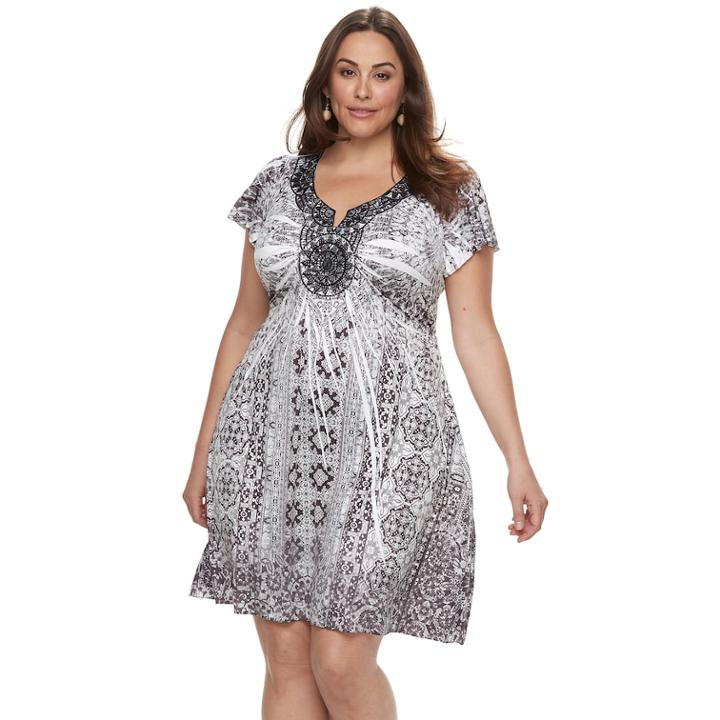 Plus Size World Unity Medallion Dress, Women's, Size: 3xl, Grey