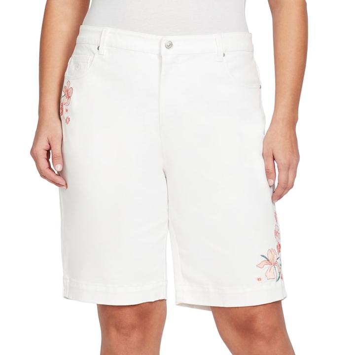 Plus Size Gloria Vanderbilt Amanda Embroidered Bermuda Shorts, Women's, Size: 24 W, White
