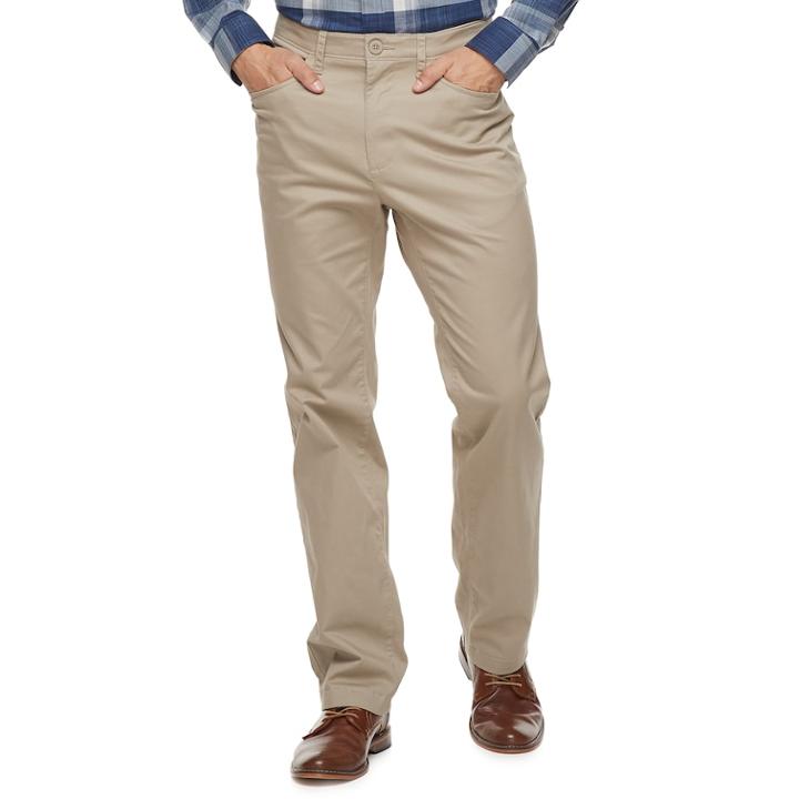 Men's Apt. 9&reg; Premier Flex Straight-fit 5-pocket Pants, Size: 34x32, Med Beige