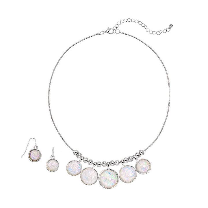 Circle Necklace & Drop Earring Set, Women's, White