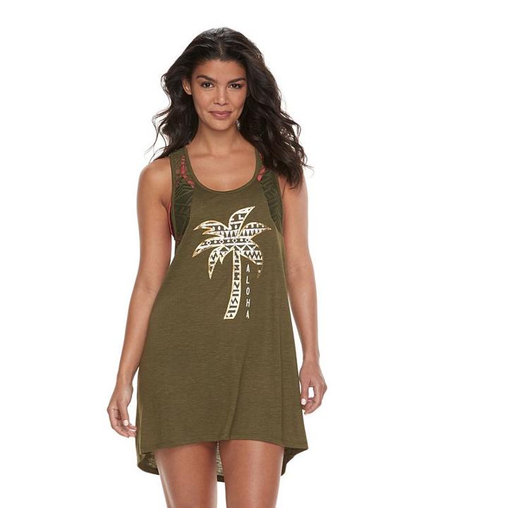 Women's Miken Foiled Palm Tree Cover-up, Size: Medium, Dark Green
