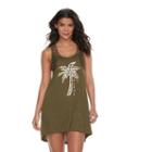 Women's Miken Foiled Palm Tree Cover-up, Size: Medium, Dark Green