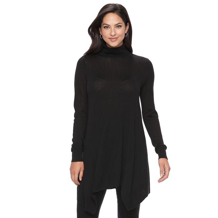 Women's Apt. 9&reg; Turtleneck Tunic Sweater, Size: Small, Black