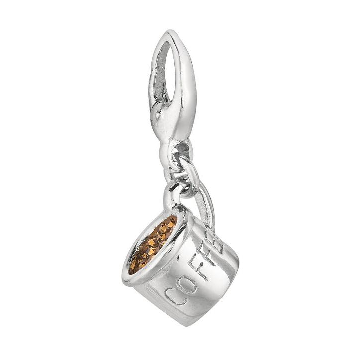 Sterling Silver Crystal Coffee Cup Charm, Women's, Brown