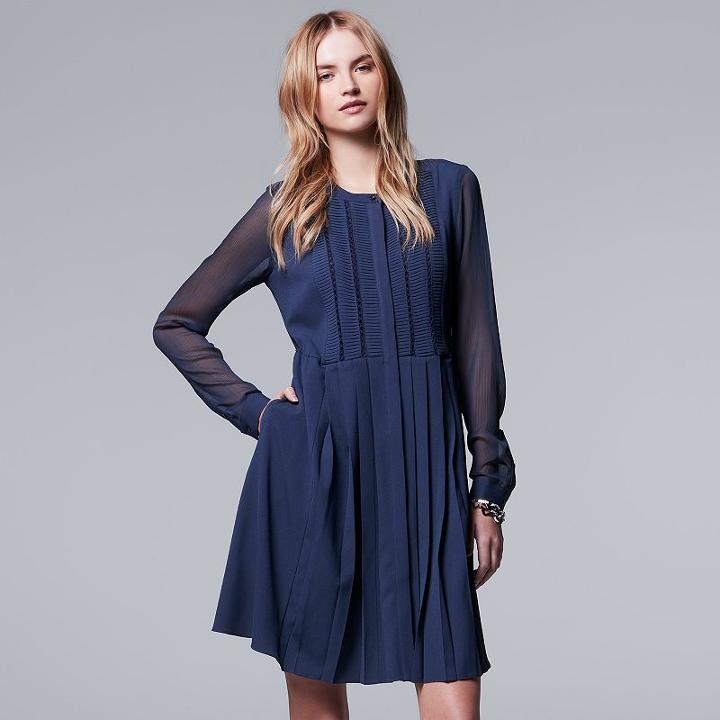 Women's Simply Vera Vera Wang Pleated Shirtdress, Size: Xs, Dark Blue