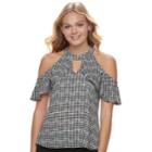 Juniors' Candie's&reg; Gingham Cold-shoulder Top, Size: Large, Oxford