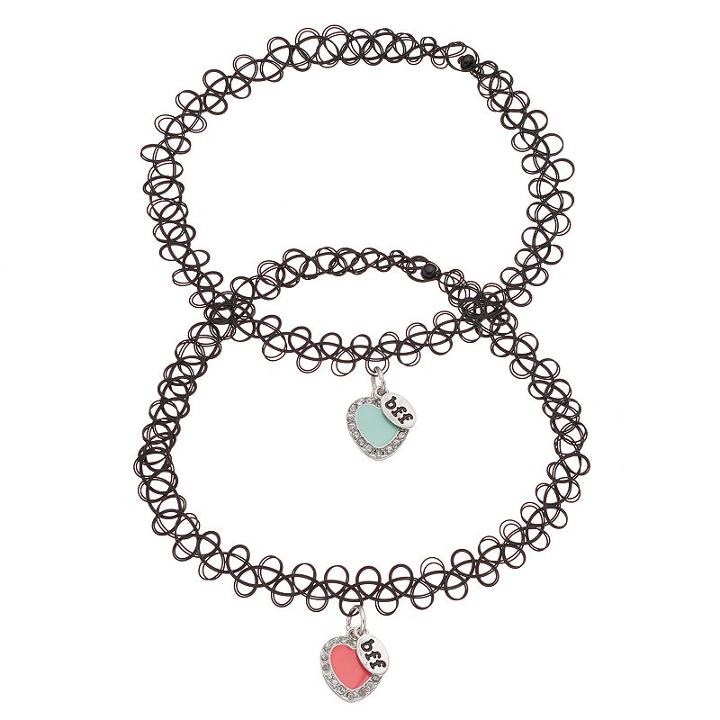 Mudd&reg; Bff Heart Charm Tattoo Choker Necklace Set, Teens, Black