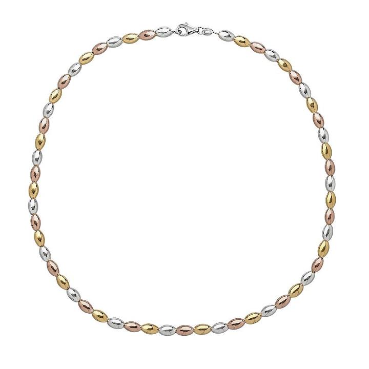 14k Gold Over Silver And Sterling Silver Tri-tone Bead Necklace, Women's, Size: 18, Yellow