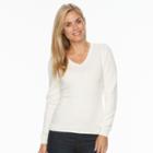 Petite Croft & Barrow&reg; Essential Textured V-neck Sweater, Women's, Size: Xl Petite, White
