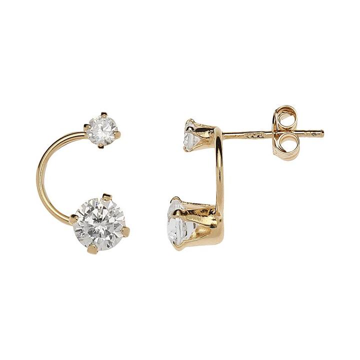 24k Gold-over-silver Cubic Zirconia Curved Drop Earrings, Women's, White