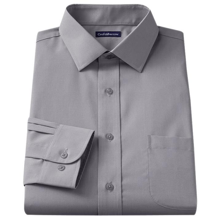 Croft & Barrow&reg; Slim-fit Solid Broadcloth Spread-collar Dress Shirt, Men's, Size: 15.5-32/33, Grey