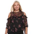 Juniors' Plus Size Mudd&reg; Ruffle Cold-shoulder Top, Teens, Size: 3xl, Black