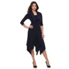 Women's Nina Leonard Handkerchief Fit & Flare Dress And Scarf Set, Size: Medium, Blue