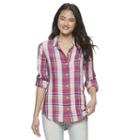 Juniors' So&reg; Plaid Pleated Shirt, Girl's, Size: Large, Pink