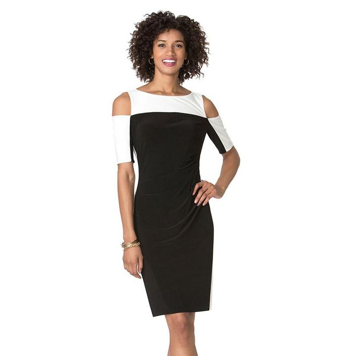 Women's Chaps Cold-shoulder Colorblock Sheath Dress, Size: Small, Black