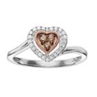 1/6 Carat T.w. Diamond Sterling Silver & 18k Rose Gold Over Silver Halo Heart Ring, Women's, Size: 7, Brown