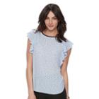 Women's Elle&trade; Print Flutter Top, Size: Xl, Light Blue