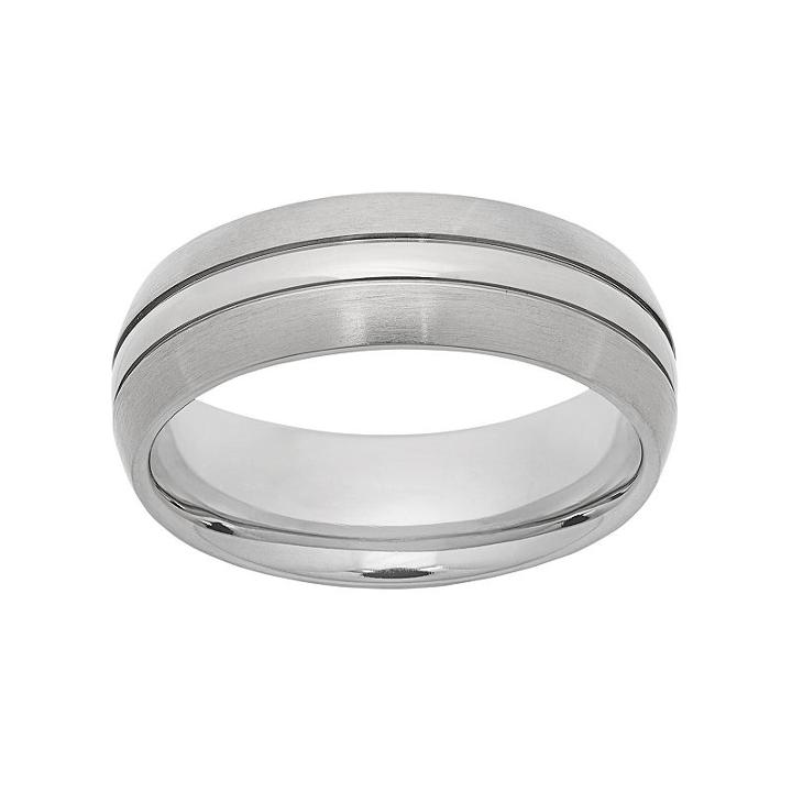 Titanium Striped Wedding Band - Men, Size: 11, White