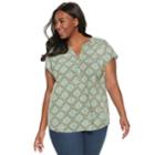 Plus Size Croft & Barrow&reg; Pleated Henley Top, Women's, Size: 2xl, Med Green