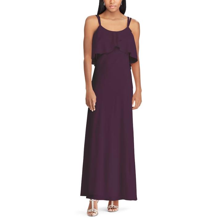 Women's Chaps Ruffle Overlay Strappy Evening Dress, Size: 8, Purple