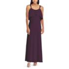 Women's Chaps Ruffle Overlay Strappy Evening Dress, Size: 8, Purple