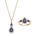 10k Gold Lab-created Blue & White Sapphire Teardrop Halo Jewelry Set, Women's, Size: 8