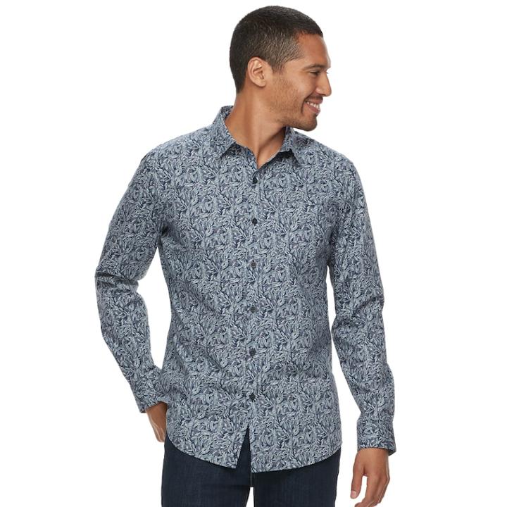 Men's Marc Anthony Slim-fit Stretch Woven Button-down Shirt, Size: Large, Dark Blue