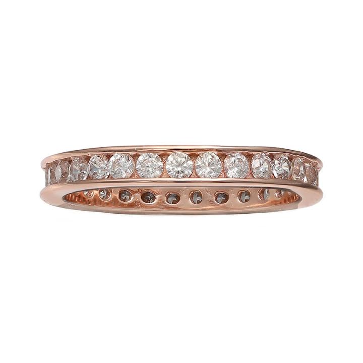 Primrose 18k Rose Gold Over Silver Cubic Zirconia Eternity Band, Women's, Size: 7, White