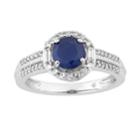 10k White Gold Sapphire & 1/4 Carat T.w. Diamond Halo Ring, Women's, Size: 6, Blue