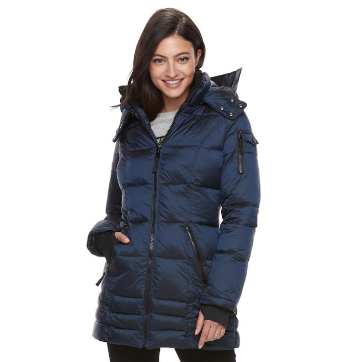 Women's Apt. 9&reg; Hooded Puffer Jacket, Size: Large, Blue (navy)