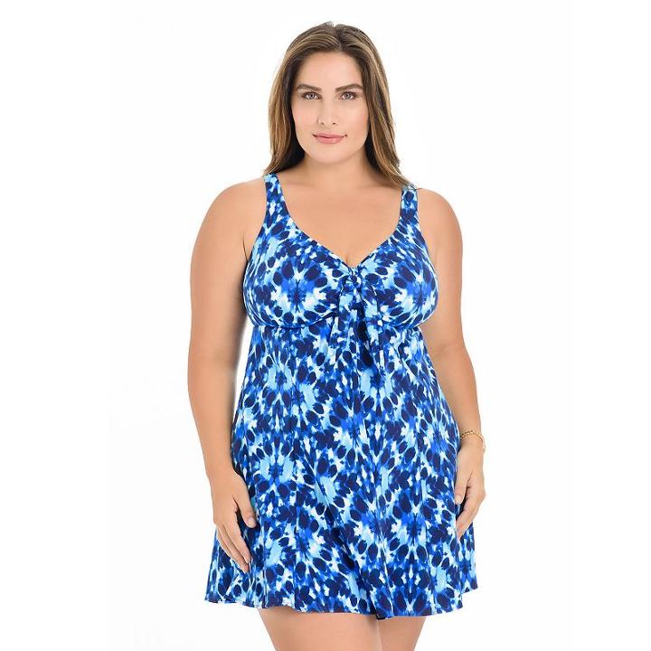 Plus Size Croft & Barrow&reg; Tummy Slimmer Bow-front Swimdress, Women's, Size: 22 W, Blue