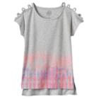 Girls 7-16 & Plus Size So&reg; Open Shoulder High-low Split Hem Graphic Tee, Girl's, Size: 10, Silver