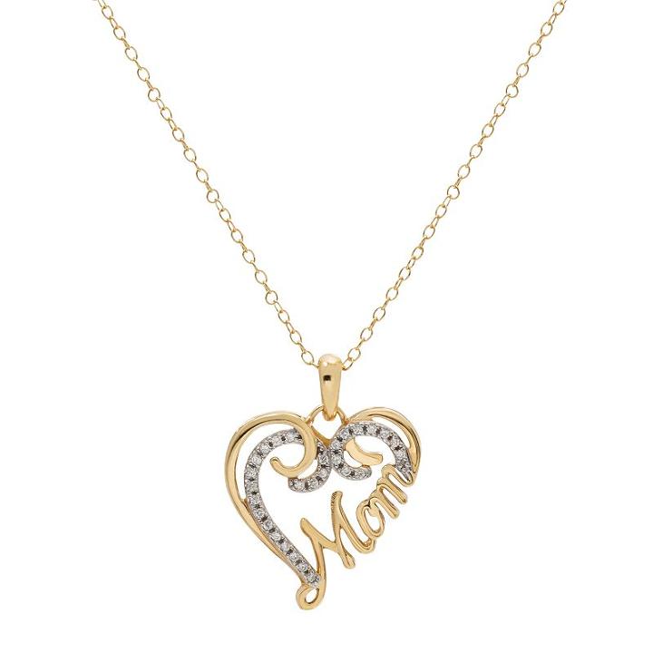 Hallmark Two Tone Sterling Silver Cubic Zirconia Mom Heart Pendant, Women's, Size: 18, White