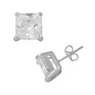 Silver Plated Cubic Zirconia Square Stud Earrings, Women's, White