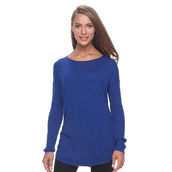 Women's Apt. 9&reg; Lurex Crewneck Tunic Sweater, Size: Small, Dark Blue
