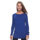 Women's Apt. 9&reg; Lurex Crewneck Tunic Sweater, Size: Small, Dark Blue