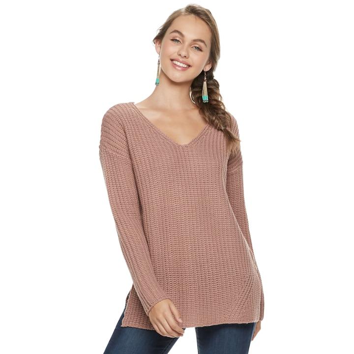 Juniors' Pink Republic Cutout Back Sweater, Teens, Size: Small, Lt Beige