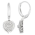 Sterling Silver 1/2 Carat T.w. Diamond Heart Leverback Earrings, Women's, White