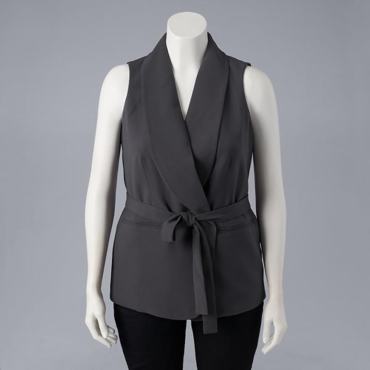 Plus Size Simply Vera Vera Wang Belted Woven Vest, Women's, Size: 1xl, Dark Grey