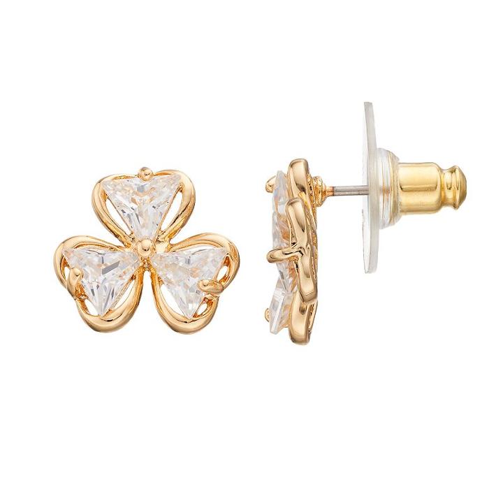 Napier Cubic Zirconia Nickel Free Clover Stud Earrings, Women's, Gold