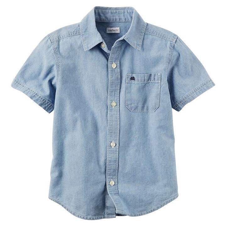 Boys 4-8 Carter's Short Sleeve Button-down Chambray Woven Shirt, Boy's, Size: 6, Blue Other