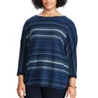 Plus Size Chaps Striped Cotton Sweater, Women's, Size: 3xl, Blue