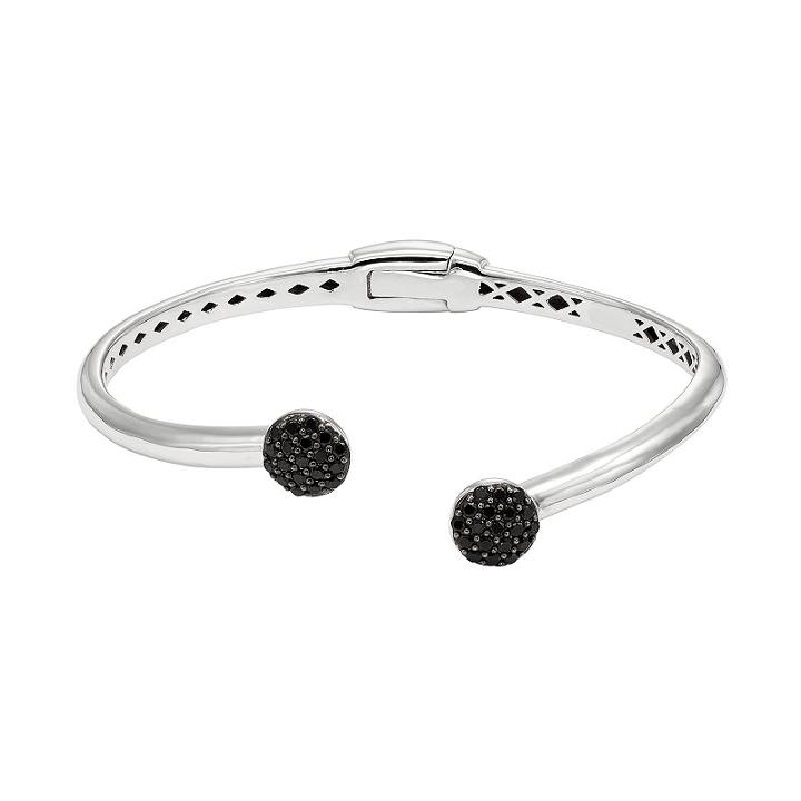 Black Spinel Sterling Silver Hinged Cuff Bracelet, Women's, Size: 6.5